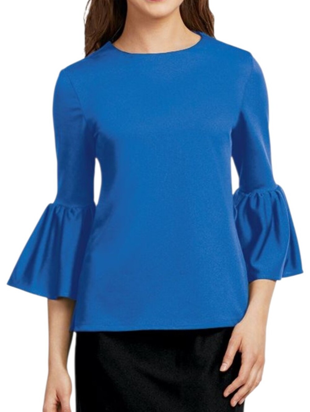 Jane & Delancey Blue Cotton Bell Sleeve Blouse Women's Small 3/4 Sleeve Peasant